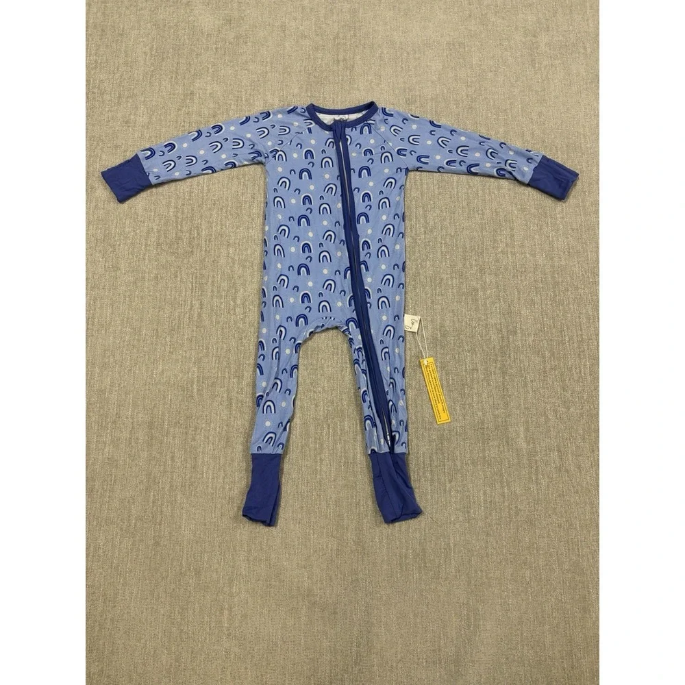 NEW NWT Lainey And Lyza Blue Rainbow Bamboo Pajama Zippy Size 12-18 Months